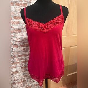 Elle Red Lace Trim Cami Tank Top Cotton Blend Y2K Fairy Grunge Goth Coquette Lg